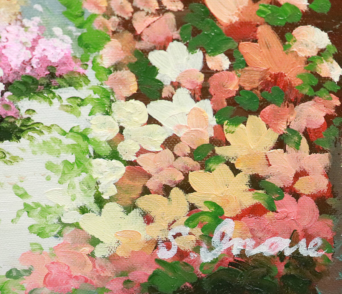 ルノワールやモネを彷彿とさせるゴージャス最高傑作 作者不詳１０号花園の理想郷 印象派を思わせる優雅な画風がまるで夢のような雰囲気をの画像5