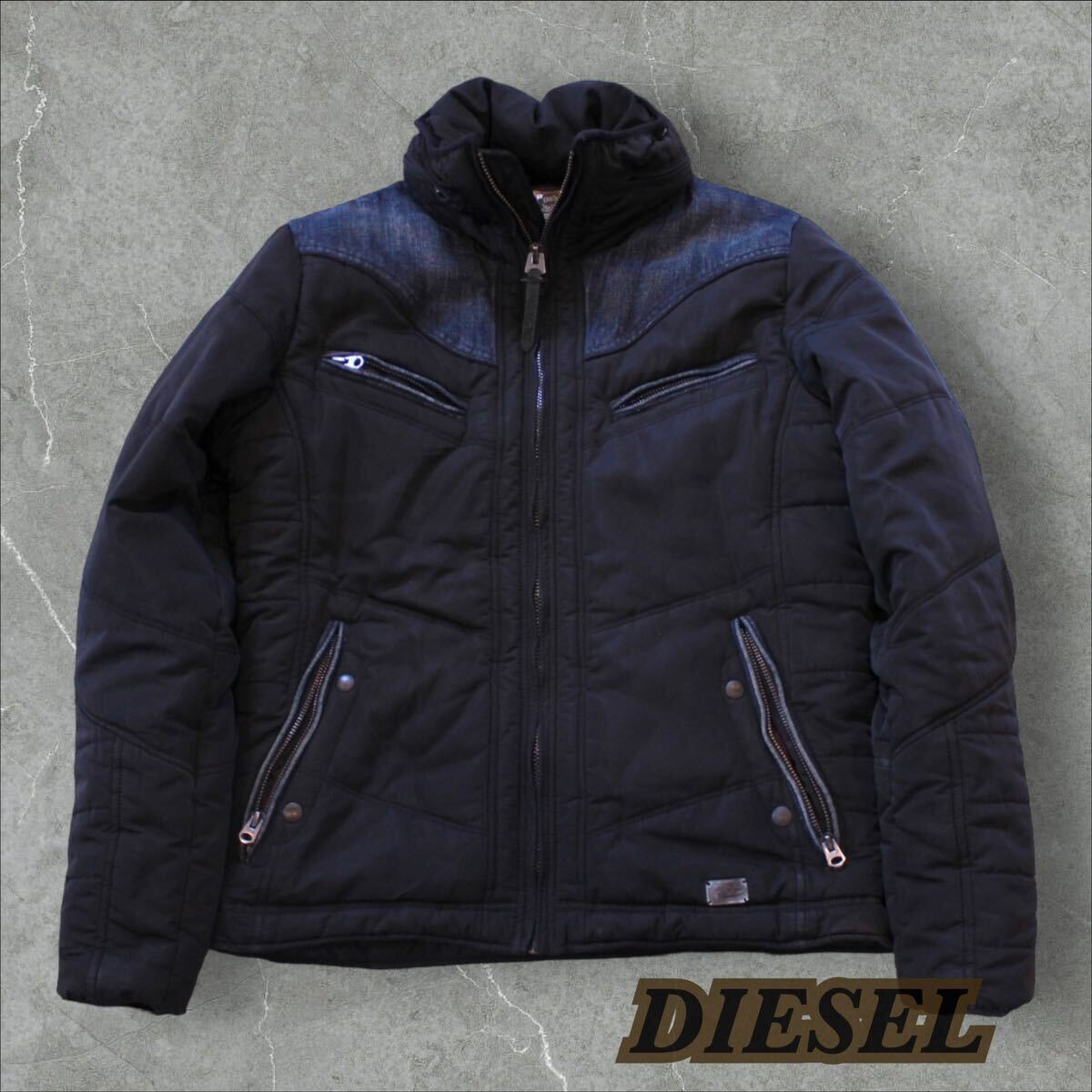 ⑦ DIESEL ディーゼル 中綿ジャケット ブルゾン ジャケット アウター　メンズ　Mサイズ デニム　ジャケット　黒　_画像1