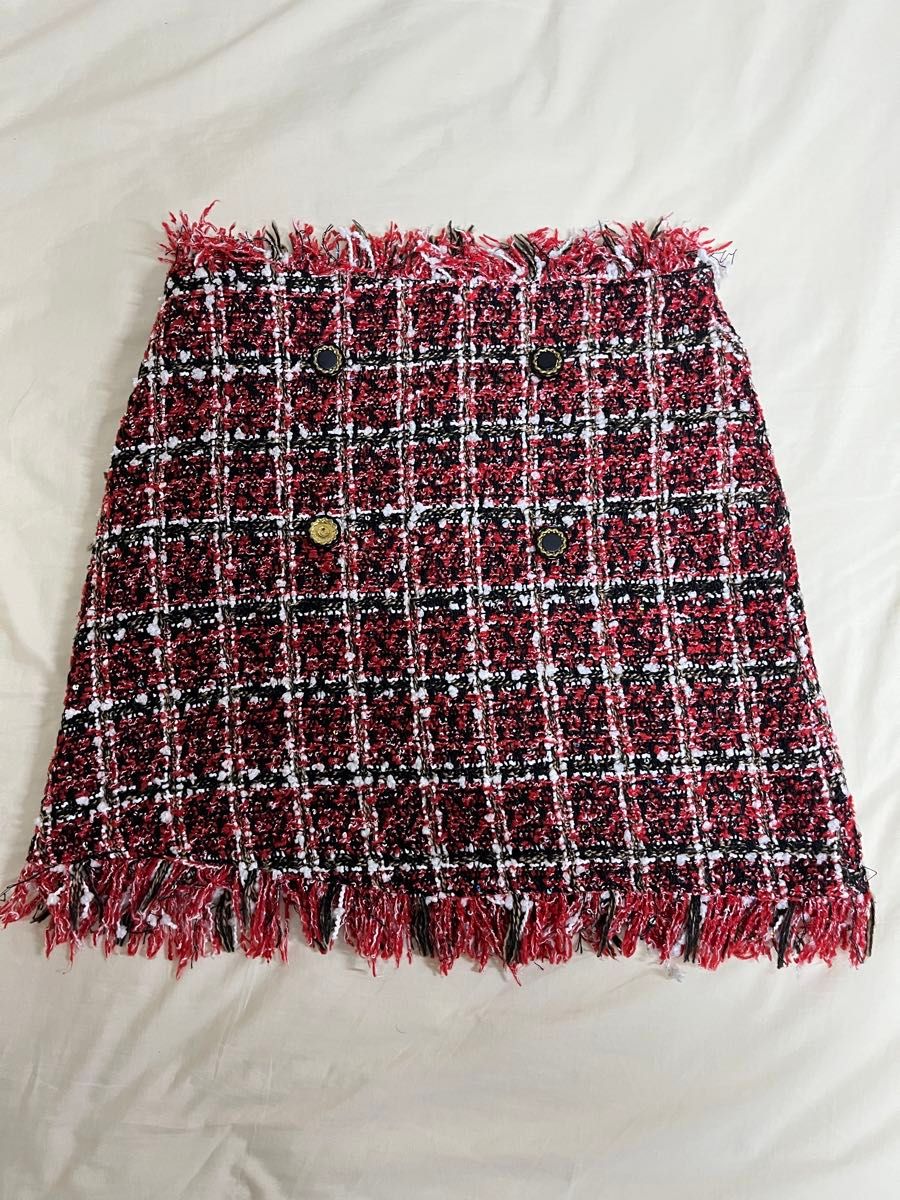 epine tweed double button mini skirt red エピヌ ミニスカート