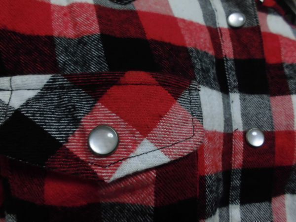 assk6-389*ROTE ROSE long sleeve check shirt tops front opening studs attaching check shirt red × white × black M size cotton 100%