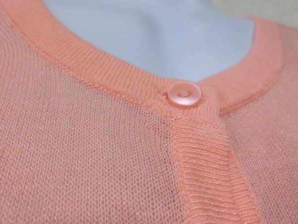 assk6-1068* ##. minute sleeve cardigan ## ound-necked plain feather weave tops S size salmon pink 