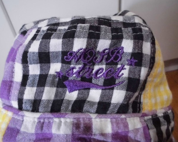 mk699 child clothes man and woman use k Lazy pattern # silver chewing gum check # # bucket hat # hat white × black × purple × yellow size 50cm