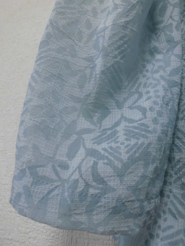 assk6-639☆Dagnr 透け感ありのジャケット アウター 涼しげ ラインストーン付 肩パット 水色 サイズ11R 綿混素材 日本製 の画像6