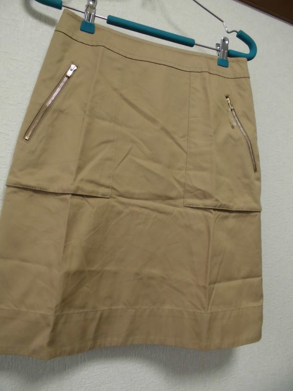 assk6-656*SHIPS/ Ships knee height skirt bottoms after fastener beige plain S size cotton 100% made in Japan 
