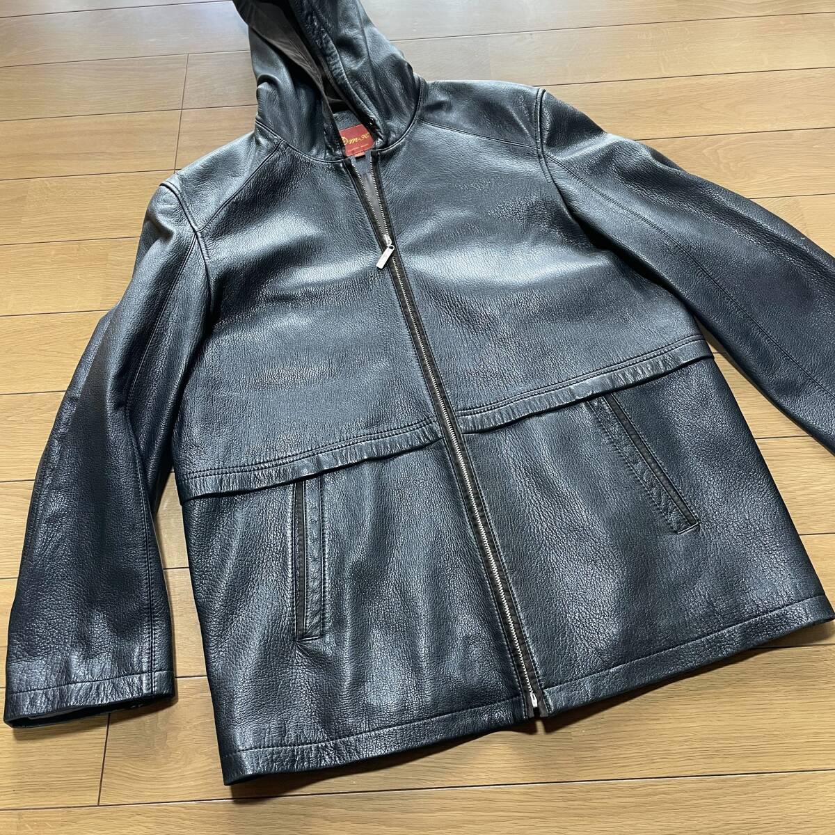 Y-18　●Dmk（CLASSIC WEAR）　サイズ48・黒！　本革・リアルレザー　ジップ　パーカー　美品●_画像1