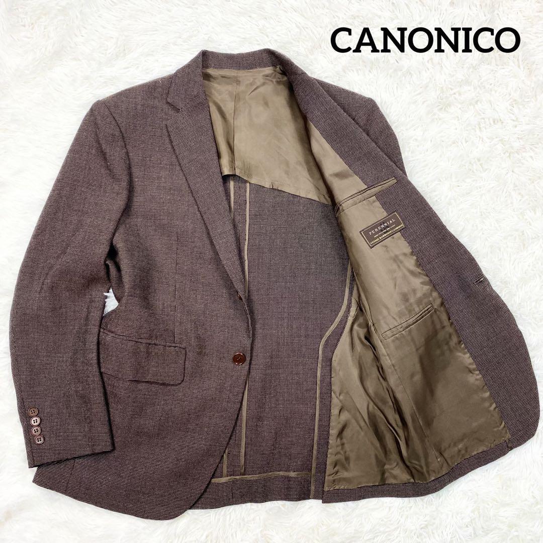 【美品・イタリア製生地】canonico カノニコ super100's 背抜き テーラードジャケット[M相当] 春夏 ピンチェック ツイード 赤×黒×白の画像1