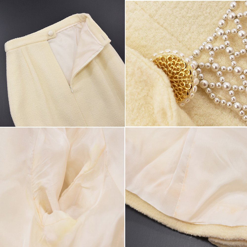 80s バブル期 イタリア製 ジェニー GENNY ORO By GIANNI VERSACE パール 装飾ボタン ウール カラーレスジャケット スカート セットアップ の画像10