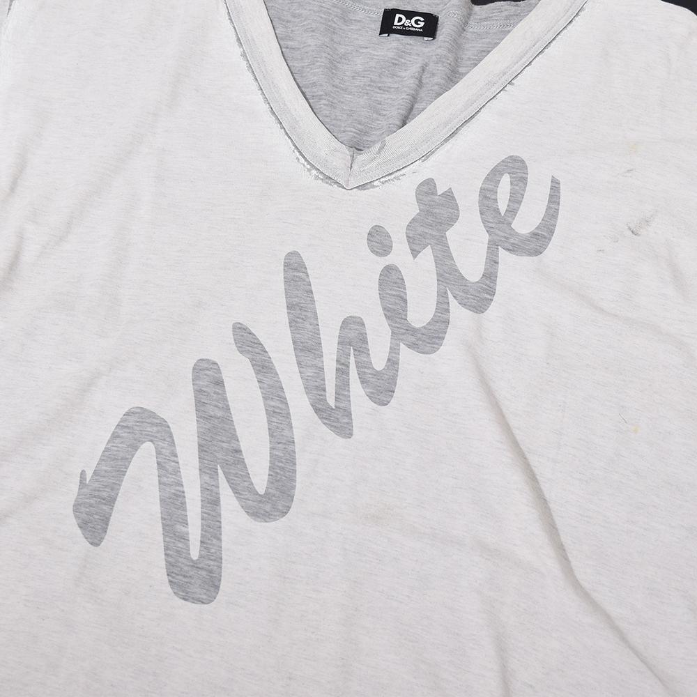 00s イタリア製 アーカイブ ドルチェ＆ガッバーナ D&G "WHITE" ペンキ加工 Tシャツ Vネック カットソー 52 XL グレー×ホワイト_画像7