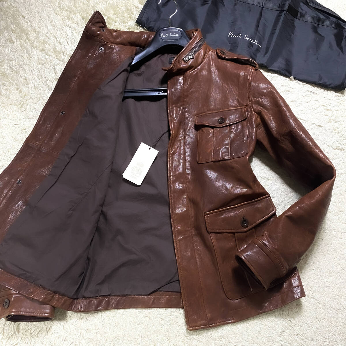  top class sheep leather PaulSmith LondonM-65 military napa leather jacket XL.LL~L black Brown black tea ram leather Single Rider's Paul Smith 