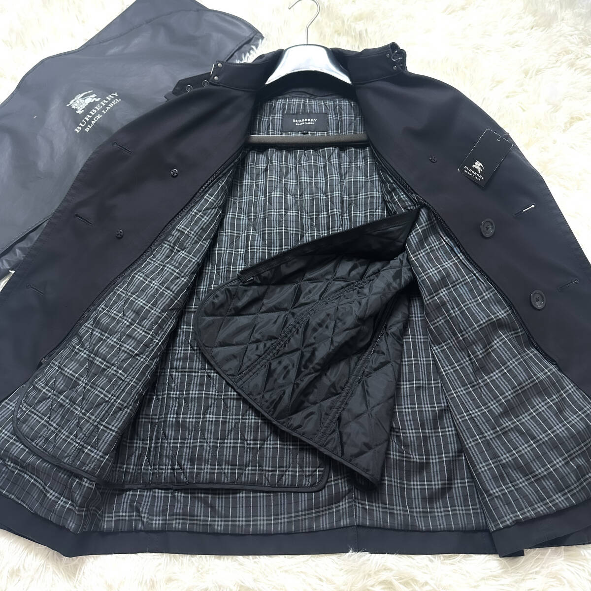 絶版極美品BURBERRY BLACKLABEL2wayライナー付ナポレオンコートXL.LL～L黒ノバチェック柄マリントレンチブラレバーバリーブラックレーベル_画像6