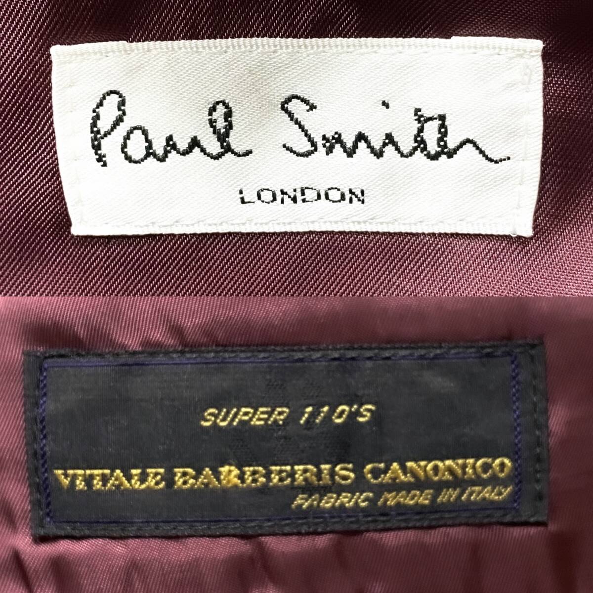 未使用級黄金Canonico×Paul Smithセットアップスーツ黒灰ブラックグレーワインレッド輝赤L~Mゴールドステッチ2ピースポールスミスカノニコ_画像9