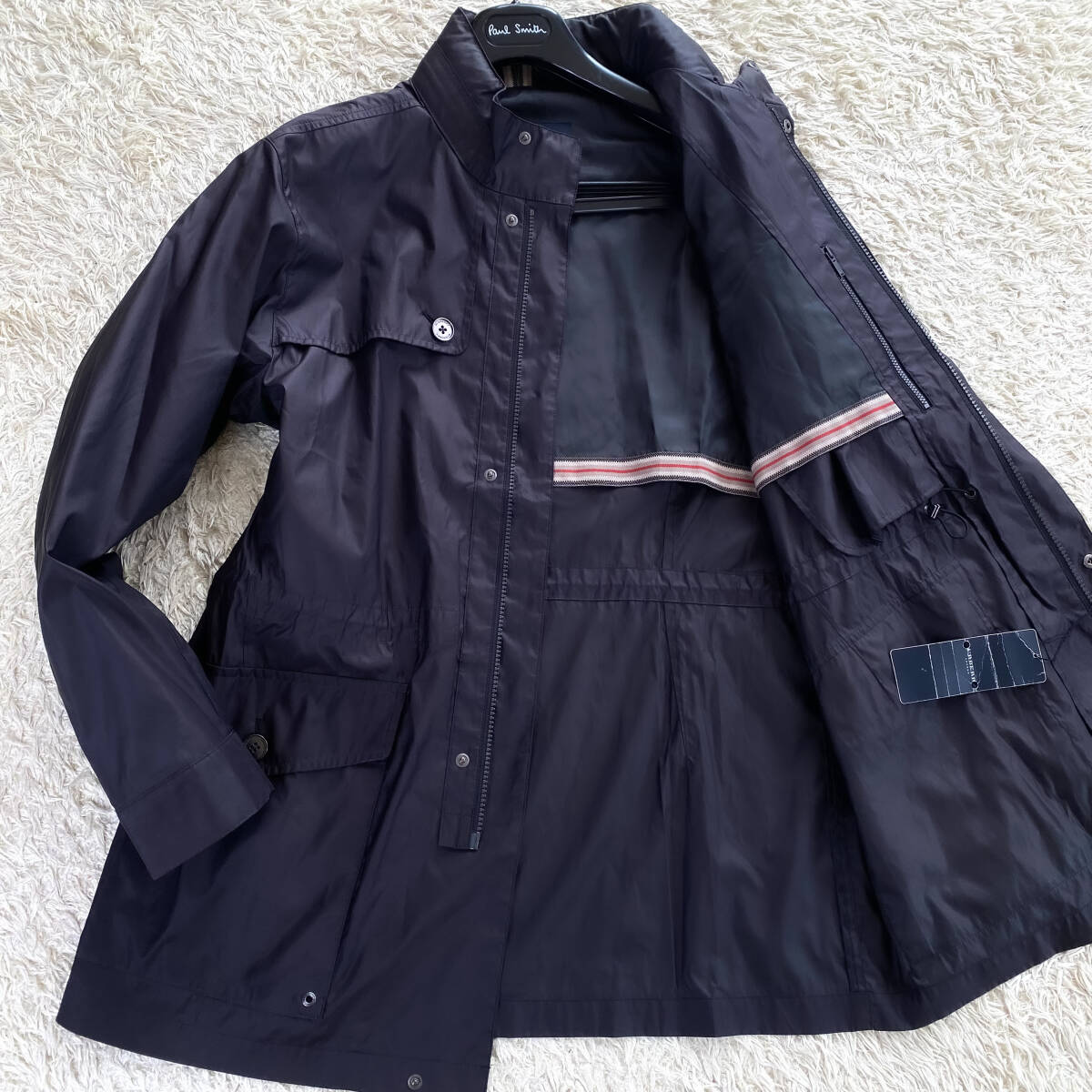 極美品BURBERRY LONDONナポレオンコートXL.LL～Lノバチェック柄ステンカラーコートスプリングコート比翼ブラック黒大きバーバリーロンドンの画像1