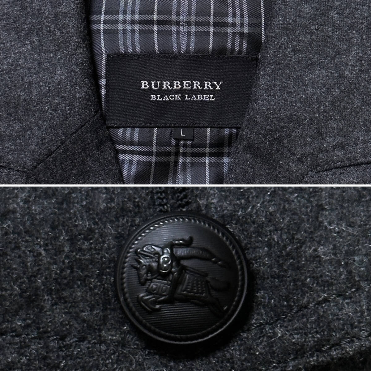 極美品BURBERRY BLACKLABELナポレオンジャケットXL.LL~Lメランジュツイード黒ノバチェックマリンPコートブラレバーバリーブラックレーベルの画像7