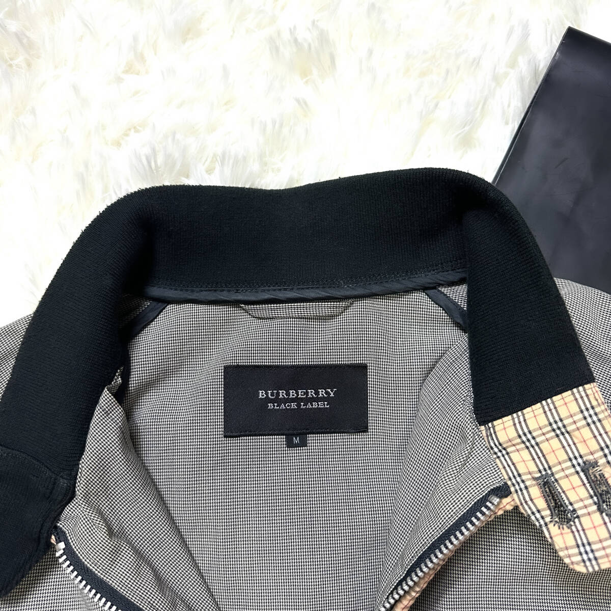 絶版希少BURBERRY BLACKLABELミリタリージャケット ジャンパースタジャン千鳥格子柄L~Mノバチェック柄ブラレバーバリーブラックレーベル_画像8