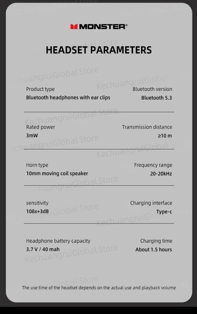 MONSTER XKT21 オープンイヤー クリップ ワイヤレスイヤホン ワイヤレスイヤホン Bluetooth