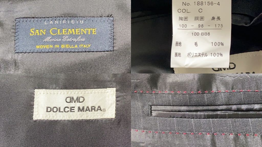 【新品未使用】春夏物 イタリア製生地使用 メンズ スーツ BB6 (175-100-96) 4L チャコールグレー×ホワイト ストライプ_画像10