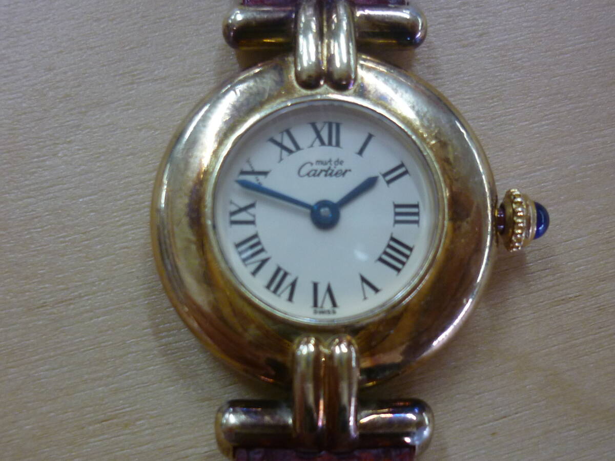 【動作未確認/ジャンク】Cartier カルティエ レディース 腕時計 クォーツ マストコリゼ ヴェルメイユ 革ベルト　140703　590002 _画像1