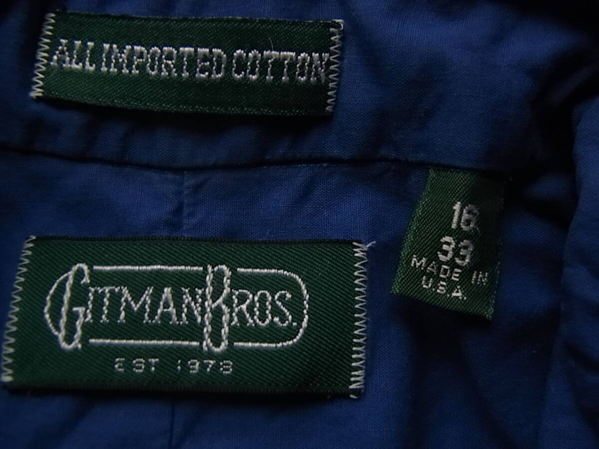 GITMAN BROS ギッドマン ブラザーズ コットンブロード素材 製品染め ボタンダウンシャツ サイズ 16/33 MADE IN USA ブルーの画像5