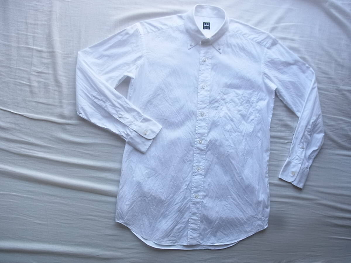 I K E BEHAR アイクベーハー　コットンオックス素材　ボタンダウンシャツ　サイズ 14 1/2 - 32 ホワイト　ペルー製_画像2