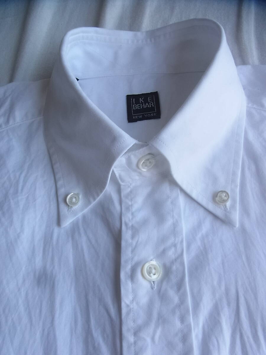 I K E BEHAR アイクベーハー　コットンオックス素材　ボタンダウンシャツ　サイズ 14 1/2 - 32 ホワイト　ペルー製_画像1