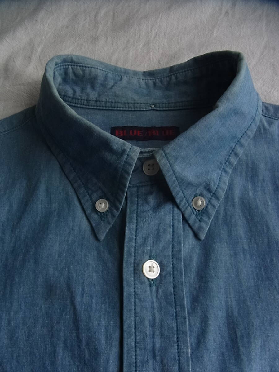 HOLLYWOOD RANCH MARKET BLUE BLUE Hollywood Ranch Market b lube Roo indigo car n blur - material button down shirt made in Japan 