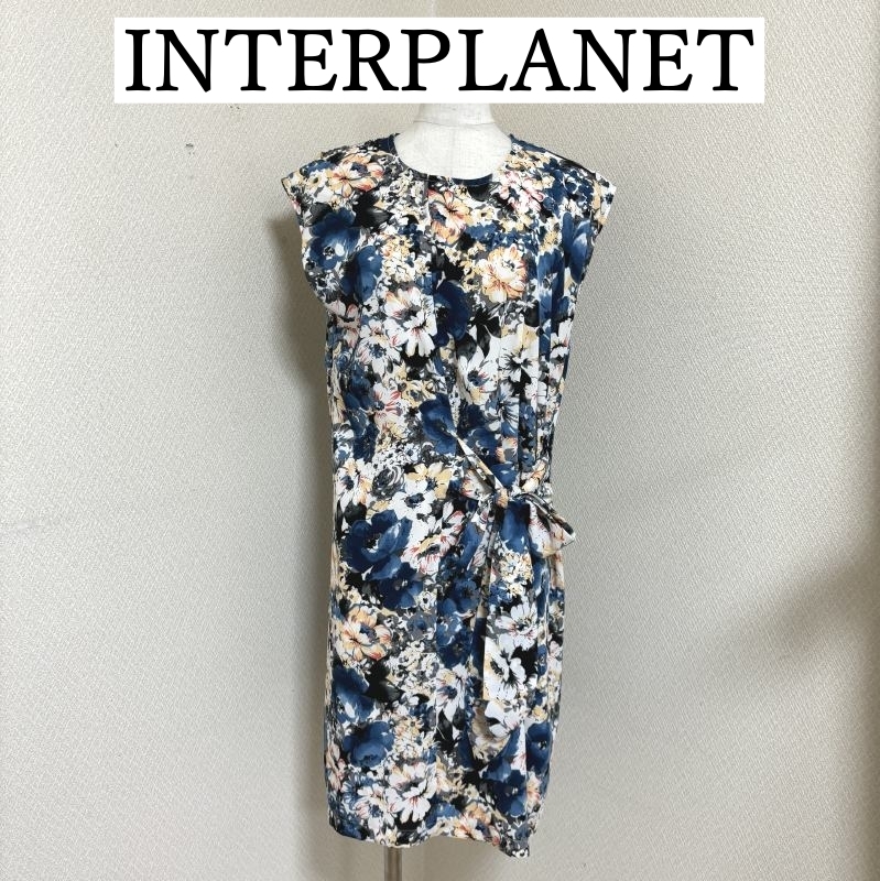 INTERPLANET (インタープラネット)　ワンピース　花柄　フラワープリント　半袖　膝丈　ブルー　青_画像1