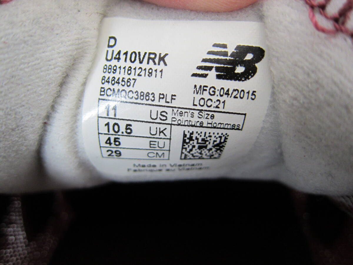 ジャンク品　　NEW BALANCE 410（ニューバランス）（U410VRK）　エンジ/黒　　29㎝　US11　　2015年製　　ok2403A_画像8