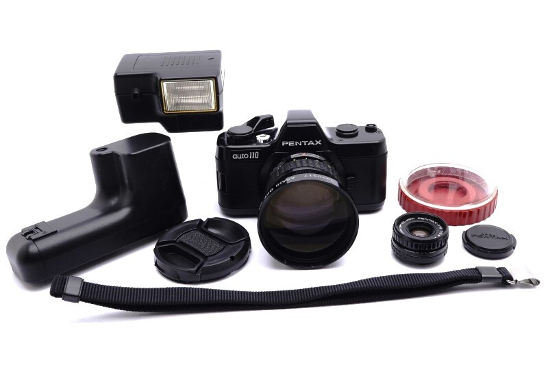 PENTAX ペンタックス Auto 110 Camera+24mm f2.8+70mm f2.8 Lens+ 110 Winder+AF100P Flash Set 良品～美品　_画像1