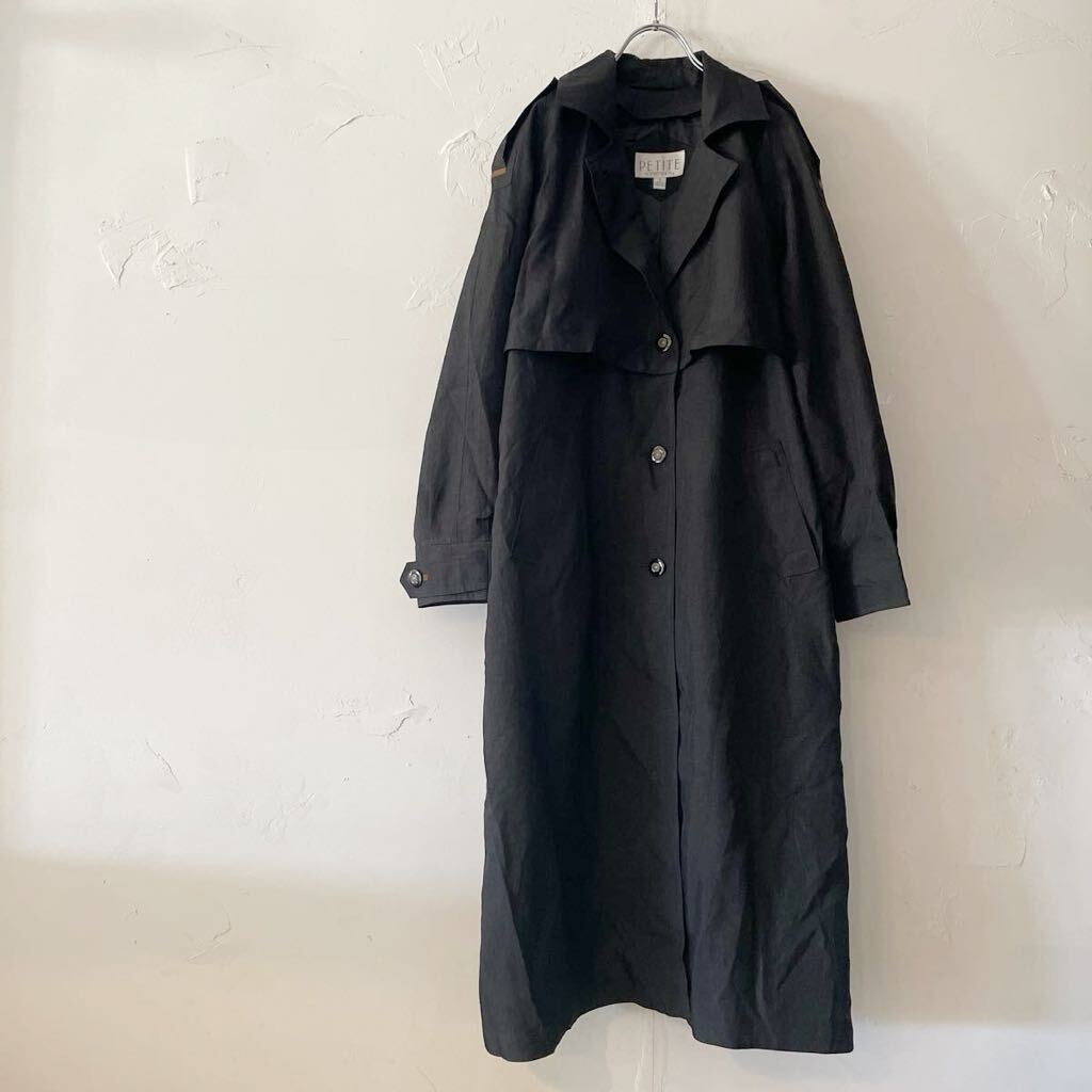  Vintage la gran пальто с отложным воротником 4 Vintage тренчкот черный чёрный б/у одежда одноцветный женский мужской длинное пальто полиэстер 