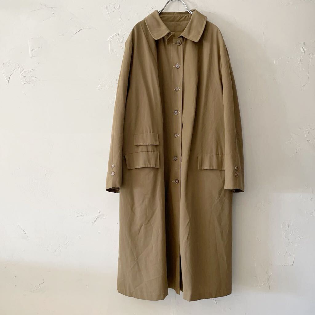  Vintage Europe old clothes chin strap turn-down collar coat 4 Vintage lady's long Brown beige plain oversize 