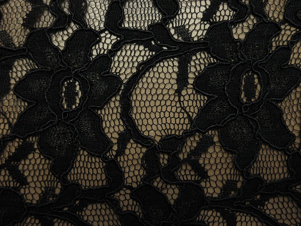 綿混 ヘビーコードレース 両端スカーラップ ワンピース ドレス 中厚 巾128cm 長3m 黒 [m550]_画像3