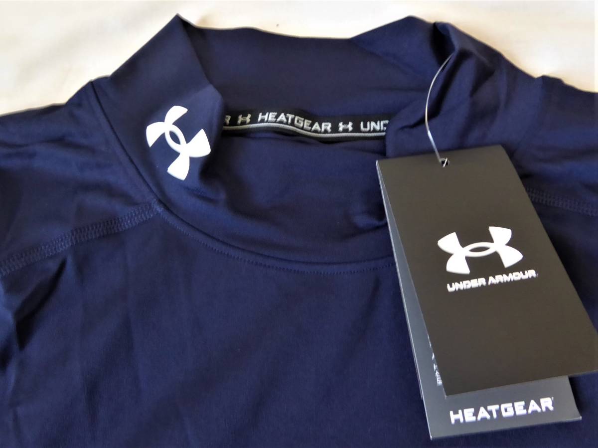 UNDER ARMOUR アンダーアーマー HEATGEAR ハイネック長袖コンプレッションシャツ　XXL　紺　②_画像1