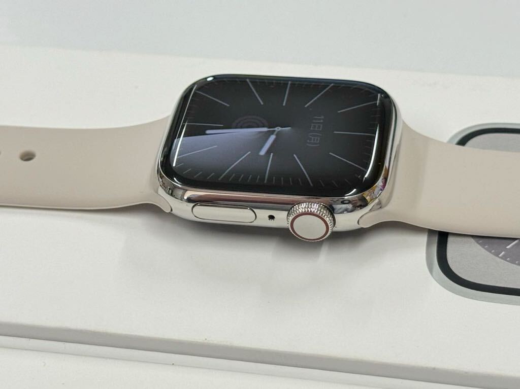 ☆即決 バッテリー98% 美品 Series8 Apple Watch 41mm シルバーステンレス アップルウォッチ GPS+Cellularモデル シリーズ8 514の画像4