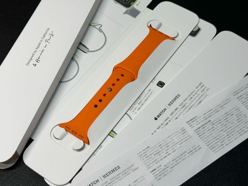 ☆即決 美品 Apple Watch HERMES オレンジ スポーツバンド 41mm 40mm 38mm エルメス 純正 アップルウォッチ ラバーバンド S/M 572