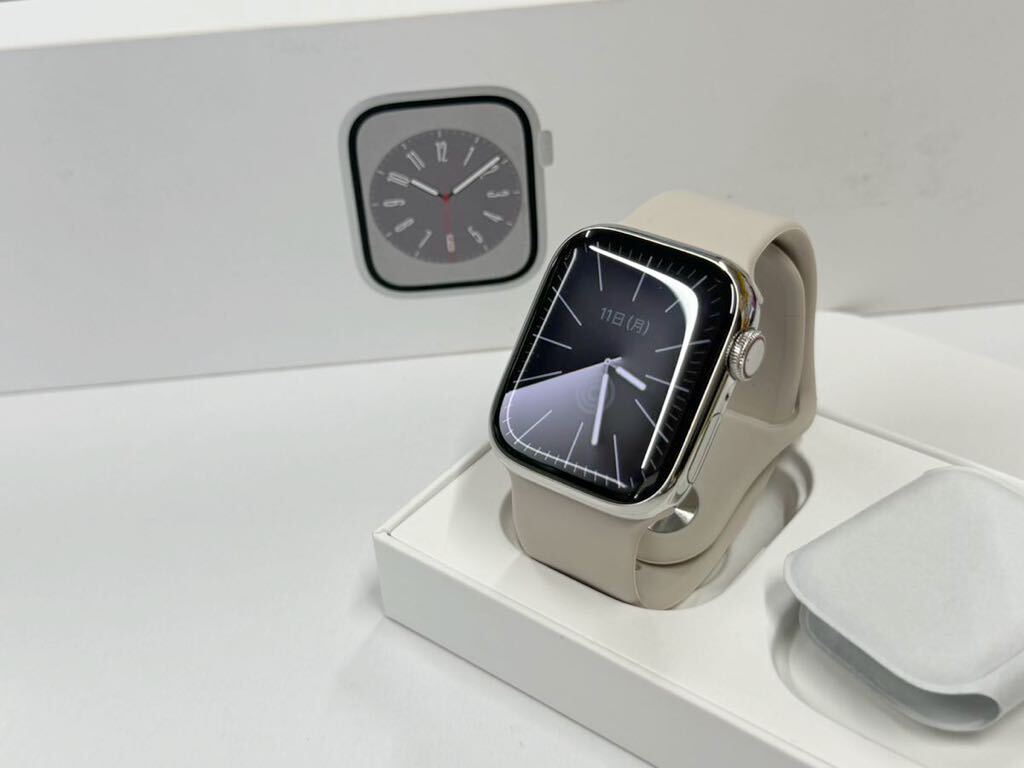 ☆即決 バッテリー98% 美品 Series8 Apple Watch 41mm シルバーステンレス アップルウォッチ GPS+Cellularモデル シリーズ8 514の画像1