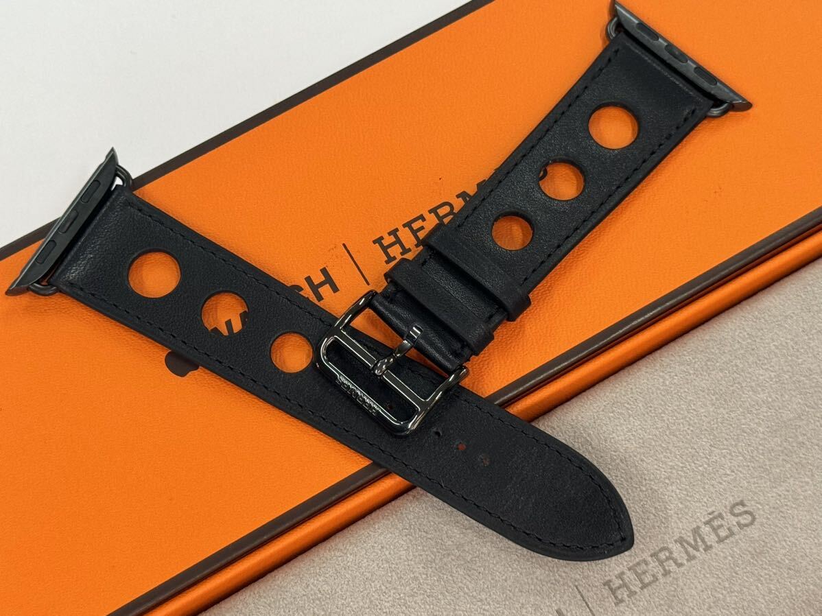 ★即決 希少 Apple Watch Hermes 45mm 44mm 黒 ブラック シンプルトゥール ラリー レザーストラップ アップルウォッチ エルメス 627の画像1