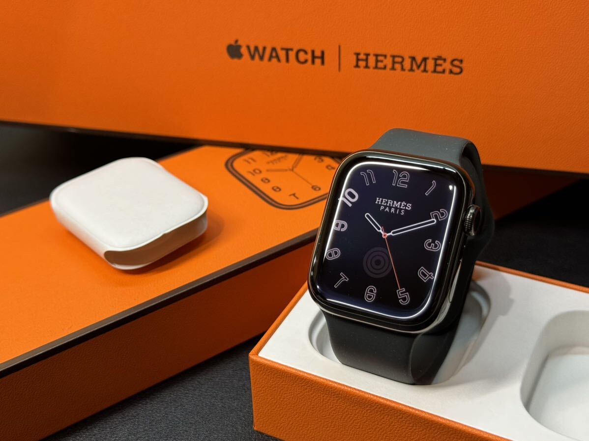 * быстрое решение прекрасный товар аккумулятор 99% Apple Watch series8 HERMES 45mm Apple часы Hermes Cellular чёрный черный нержавеющая сталь серии 8 521