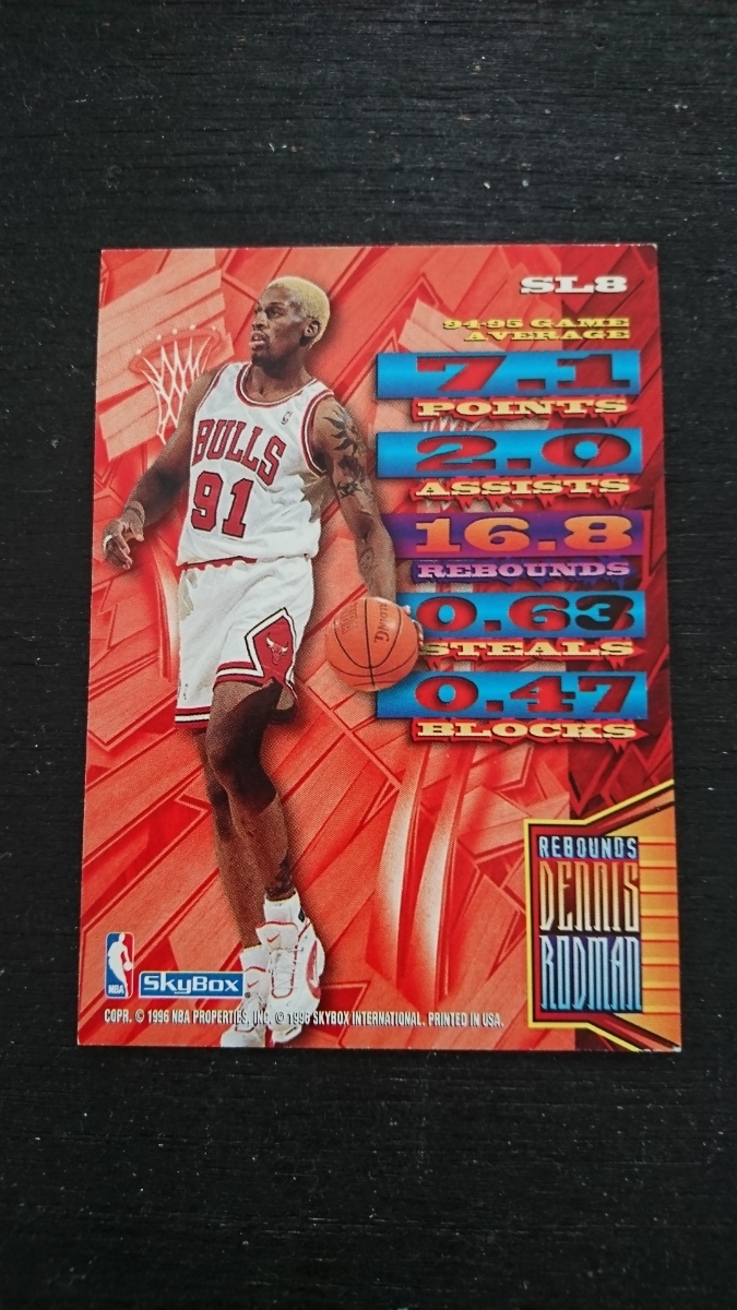 SKY BOX製1996年当時物!!NBA CHICAGO BULLS「DENNIS RODMAN」トレーディングカード USA製 1枚/デニス・ロドマン _画像2