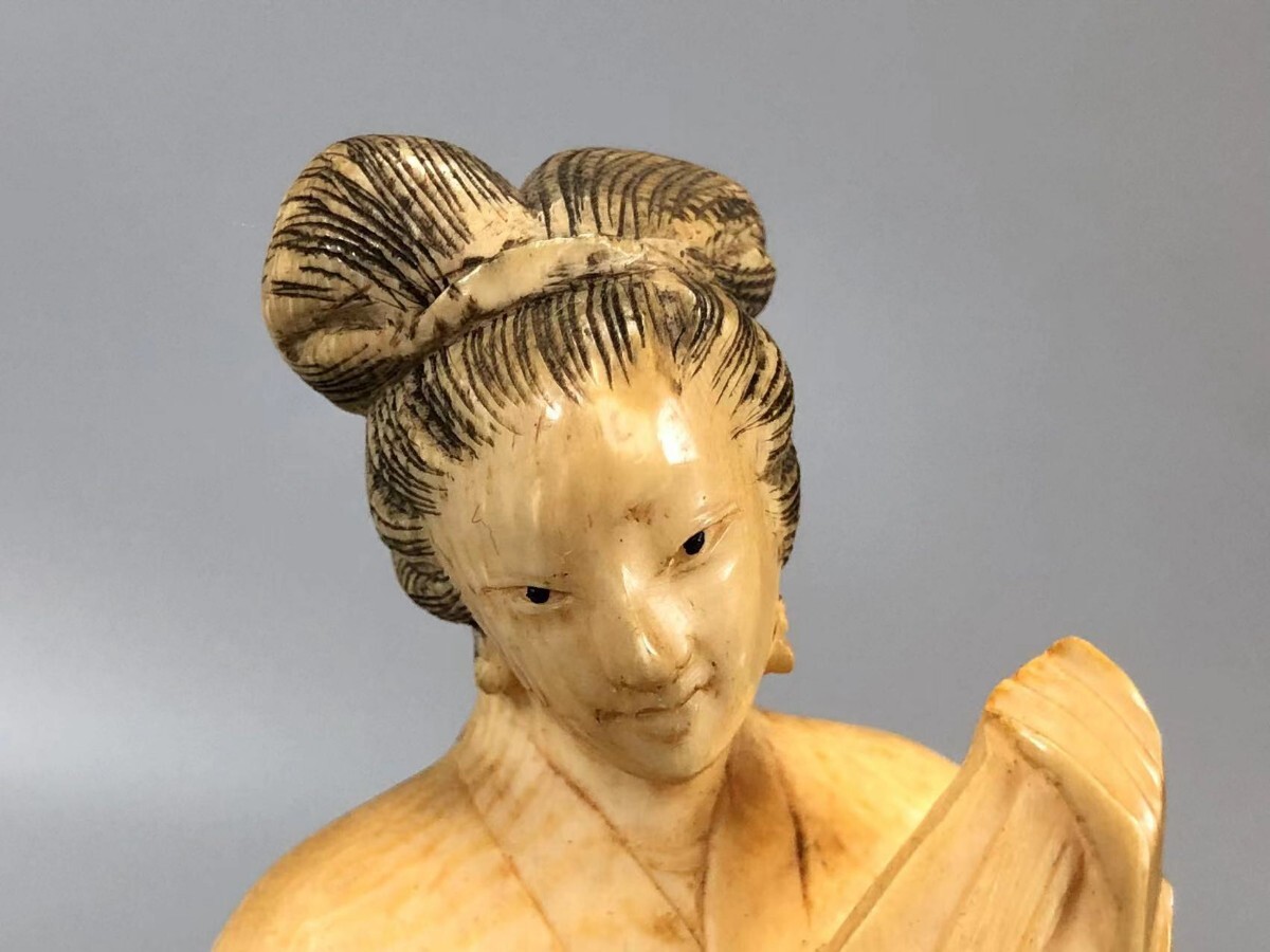 J0700 置物「仕女像 美人像」 東洋彫刻 細密細工 縁起物 飾物 インテリア 時代物 重251g 傷有り_画像7