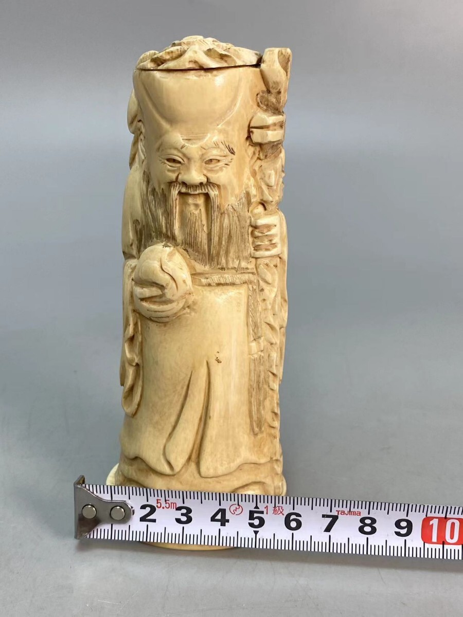 J0464A7 東洋彫刻 寿星像 細密細工 福禄寿 寿老人 置物 縁起物 飾物 仏像 仏教美術 中国美術 時代物 重170g_画像8