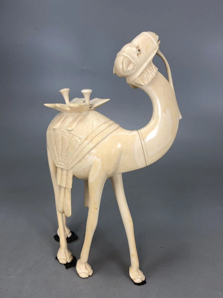 J0569B5 置物 「ラクダ 駱駝」 東洋彫刻 細密細工 縁起物 飾物 ガラスケース 時代物 重521g_画像5