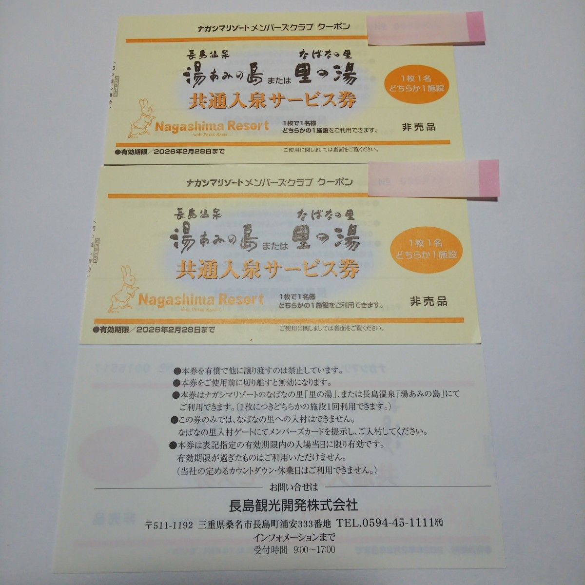 3枚セット 期限なが～い！ 長島温泉 湯あみの島 里の湯 入泉券 ナガシマリゾート 2026年2月28日まで有効 共通入泉サービス