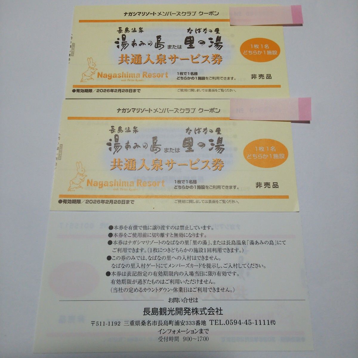 3枚セット 期限なが～い！ 長島温泉 湯あみの島 里の湯 入泉券 ナガシマリゾート 2026年2月28日まで有効 共通入泉サービス