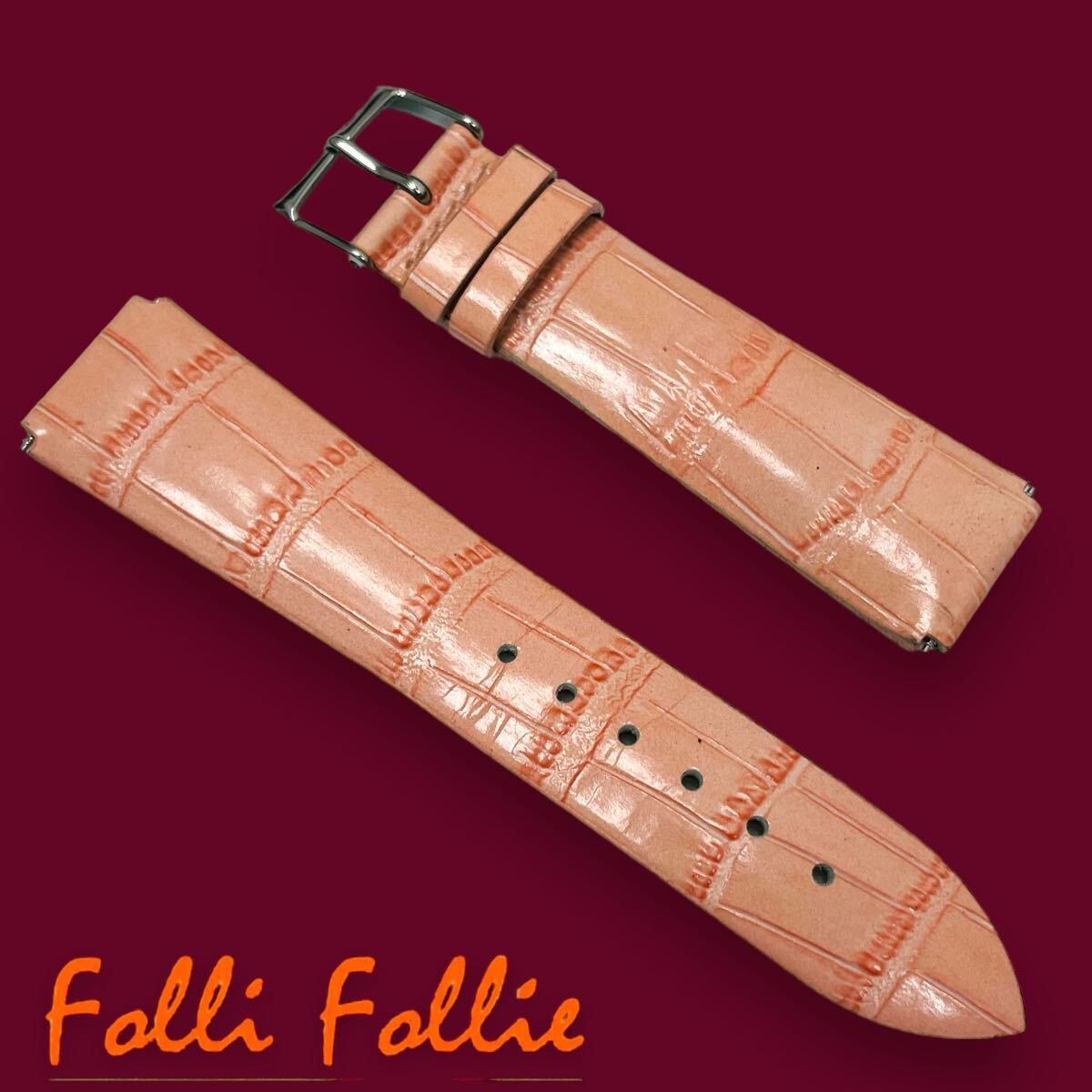 Folli Follie / フォリフォリ レザー型押し 腕時計ベルト レディース ピンク 18mm_画像1