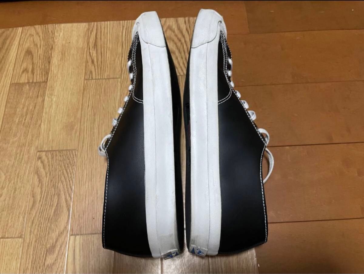 《新品》converseジャックパーセル黒レザーBLACK30.0ゴム靴紐交換済