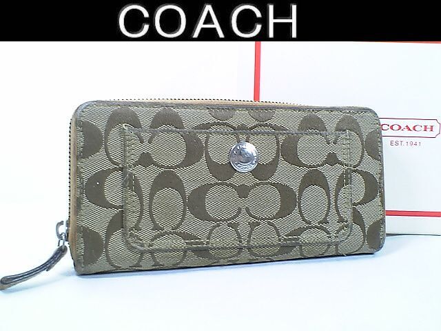 ★美品！★ＣＯＡＣＨ　コーチ★定番！大人気♪とってもお洒落な♪シグネチャー柄ラウンドファスナー２つ折り長財布■本物■_画像1