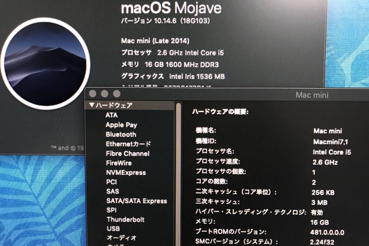APPLE Mac mini 2014 2.6GHz intel Core i5/メモリ16GB/ 1TB（HDD) OS Mojaveの画像2