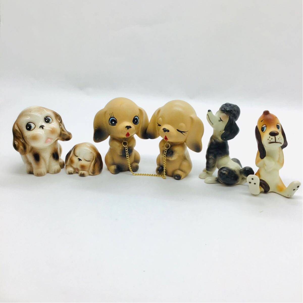 昭和レトロ 当時物 犬 イヌ 6種 セット まとめて 陶器製 置物 人形 動物 レトロ ミニチュア _画像1