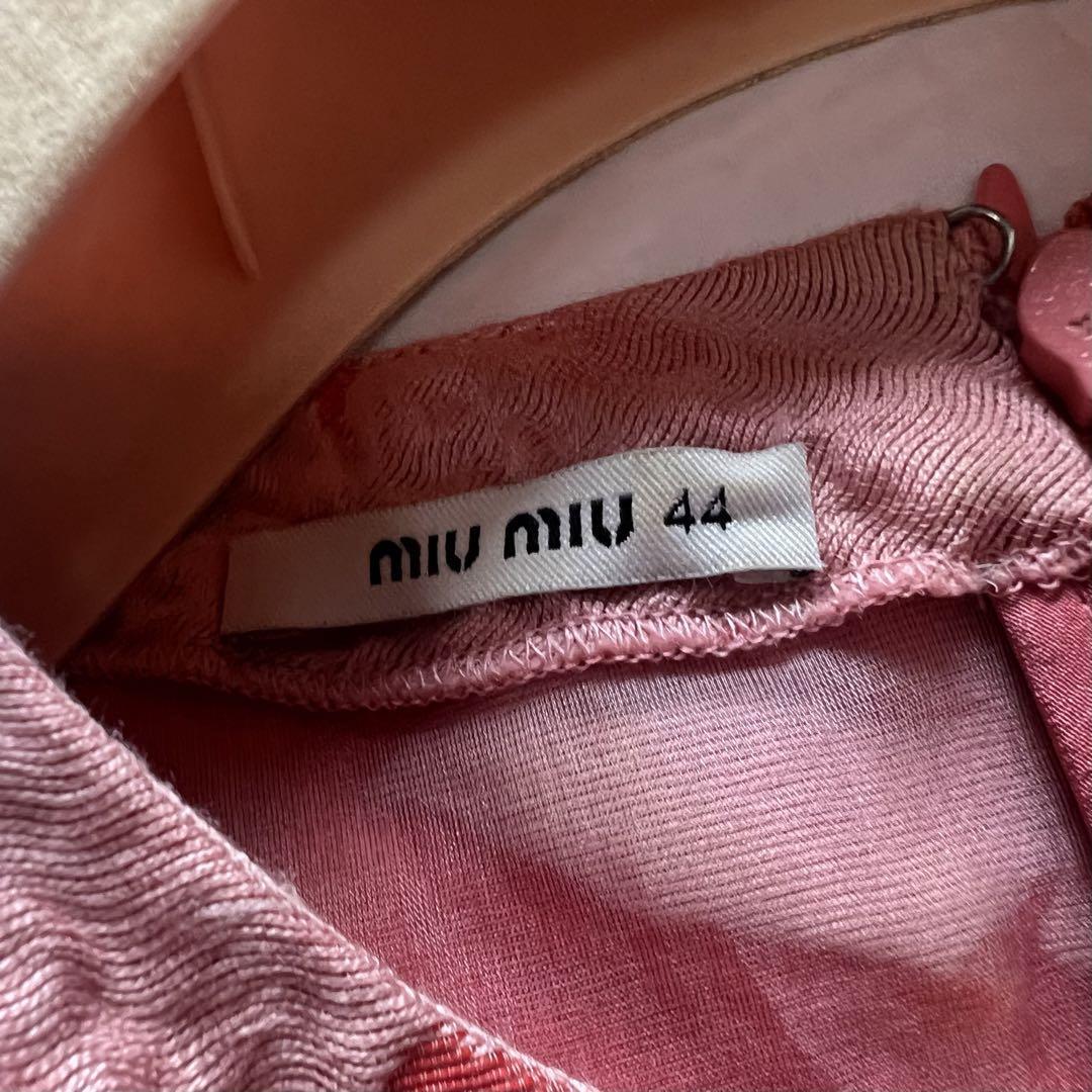 【良品】MIU MIU バラ柄ワンピース 膝丈 ピンク ノースリーブ 44　ミュウミュウ　L