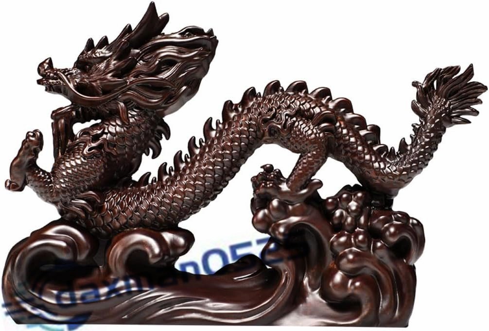 風水 龍の置物 龍 卓上 インテリア 木製彫刻 開運 縁起 金運 風水グッズ 竜 木彫り置物 (長さ30cm)